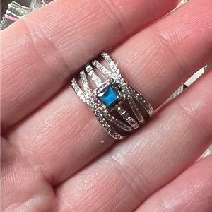 Size 9. Lab created sapphire on rhodium plating. SRP $129